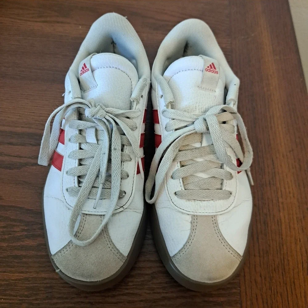 Adidas VL Court 3.0 Low Sneakers White Red Gum Sole JI2908 Womens 6.5